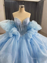 Sparkly Pink Tulle Wedding Gown Strapless Quinceanera Dress Removable Sleeves 241101