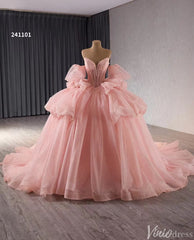 Sparkly Pink Tulle Wedding Gown Strapless Quinceanera Dress Removable Sleeves 241101