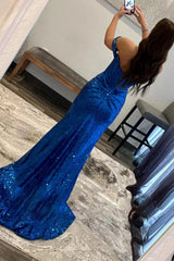 Sparkly Purple Off the Shoulder Mermaid Prom Dress with Slit