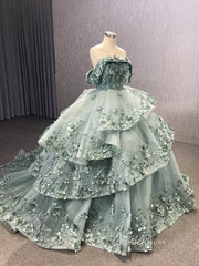 Sparkly Red Floral Ball Gown Wedding Dresses Off the Shoulder 231052