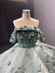 Sparkly Red Floral Ball Gown Wedding Dresses Off the Shoulder 231052