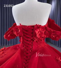 Sparkly Red Floral Ball Gown Wedding Dresses Off the Shoulder 231052