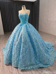 Sparkly Sequin Lace Wedding Gown Strapless Quinceanera Dress 241017