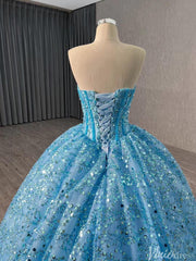 Sparkly Sequin Lace Wedding Gown Strapless Quinceanera Dress 241017