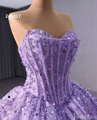 Sparkly Sequin Lace Wedding Gown Strapless Quinceanera Dress 241017