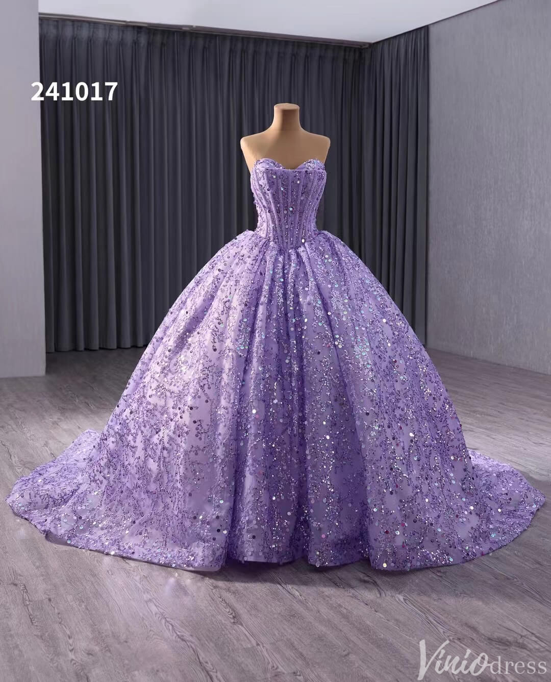 Sparkly Sequin Lace Wedding Gown Strapless Quinceanera Dress 241017