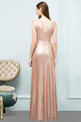 Sparkly Sequined Sleeveless Champagne Bridesmaid Dress