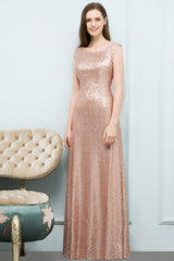 Sparkly Sequined Sleeveless Champagne Bridesmaid Dress