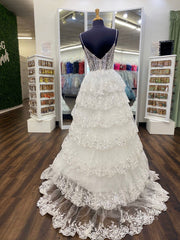 Sparkly Tiered Ruffle Prom Dresses 2024 Spaghetti Strap V-neck Ball Gowns FD3635B