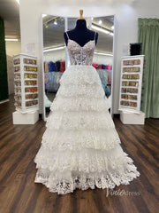 Sparkly Tiered Ruffle Prom Dresses 2024 Spaghetti Strap V-neck Ball Gowns FD3635B