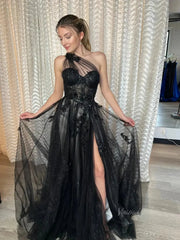 Sparkly Tulle Lace Prom Dresses 2025 One Shoulder Formal Gown with Slit - FD5158