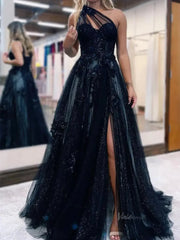 Sparkly Tulle Lace Prom Dresses 2025 One Shoulder Formal Gown with Slit - FD5158