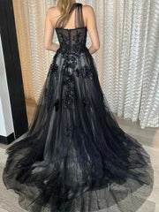 Sparkly Tulle Lace Prom Dresses 2025 One Shoulder Formal Gown with Slit - FD5158