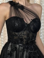 Sparkly Tulle Lace Prom Dresses 2025 One Shoulder Formal Gown with Slit - FD5158