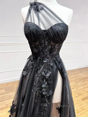 Sparkly Tulle Lace Prom Dresses 2025 One Shoulder Formal Gown with Slit - FD5158