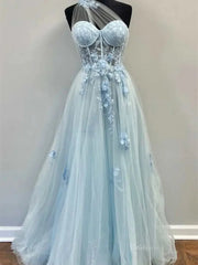 Sparkly Tulle Lace Prom Dresses 2025 One Shoulder Formal Gown with Slit - FD5158