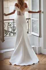 Unique strapless satin fishtail slit wedding dress