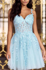 A-line V-neck lace sticker short Homecoming Dresses