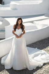 Palace Train Mermaid/Horn Sweetheart Pleated Satin Bohemian Wedding Dress