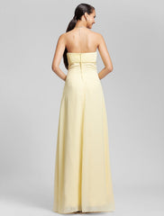 Bridesmaid Dress Strapless Sleeveless Elegant Floor Length Chiffon with Bow