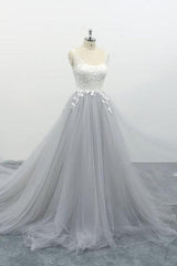Square Neck Appliques Tulle A-line Wedding Dress