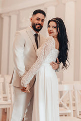 Square Neck Sequins Mermaid Wedding Dress Long Bridal Dress with Train