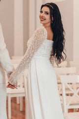 Square Neck Sequins Mermaid Wedding Dress Long Bridal Dress with Train