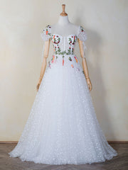 Corset Embroidered Tulle Sweep Train Prom Dress