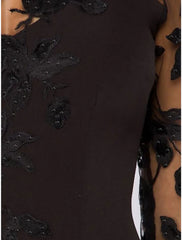 A-Line Cocktail Dresses Black Dress Dress Wedding Guest Fall Asymmetrical 3/4 Length Sleeve Jewel Neck Satin with Bow(s) Beading Appliques