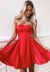 Red Strapless Short Prom Dresses, A-Line Mini Red Dresses