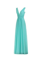V-Neck Ruched Long Prom Evening Gown Bridesmaid Dress