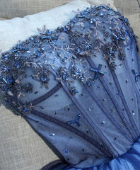 Charmant en dentelle bleue en tulle une robe de bal courte de ligne, robe de retour à la maison