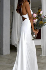 Simple Silk Satin Mermaid Backless Spaghetti Straps Wedding Dresses