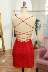 Stormy Spaghetti Straps Tight Short Homecoming Dress with Appliques