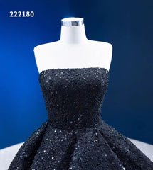 Strapless Beaded Black Ruffle Pageant Dress High-Low Prom Gown with Corset Back 222180