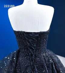 Strapless Beaded Black Ruffle Pageant Dress High-Low Prom Gown with Corset Back 222180