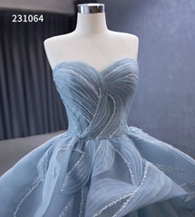 Strapless Dusty Blue Tulle Sweet 16 Ball Gowns Wedding Dresses 231064