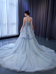 Strapless Dusty Blue Tulle Sweet 16 Ball Gowns Wedding Dresses 231064