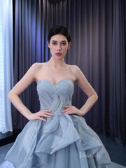 Strapless Dusty Blue Tulle Sweet 16 Ball Gowns Wedding Dresses 231064