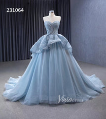 Strapless Dusty Blue Tulle Sweet 16 Ball Gowns Wedding Dresses 231064