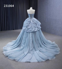 Strapless Dusty Blue Tulle Sweet 16 Ball Gowns Wedding Dresses 231064