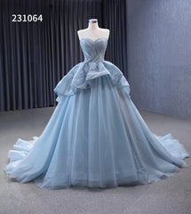 Strapless Dusty Blue Tulle Sweet 16 Ball Gowns Wedding Dresses 231064