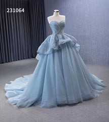 Strapless Dusty Blue Tulle Sweet 16 Ball Gowns Wedding Dresses 231064