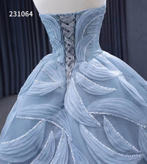 Strapless Dusty Blue Tulle Sweet 16 Ball Gowns Wedding Dresses 231064