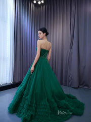Strapless Emerald Green Ruffle Tulle Wedding Dresses Ruffled Pageant Gown 67541