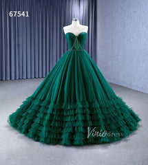 Strapless Emerald Green Ruffle Tulle Wedding Dresses Ruffled Pageant Gown 67541