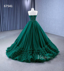 Strapless Emerald Green Ruffle Tulle Wedding Dresses Ruffled Pageant Gown 67541