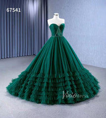 Strapless Emerald Green Ruffle Tulle Wedding Dresses Ruffled Pageant Gown 67541