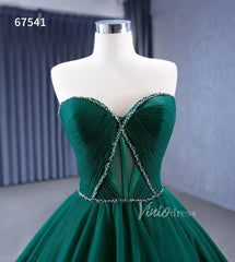 Strapless Emerald Green Ruffle Tulle Wedding Dresses Ruffled Pageant Gown 67541
