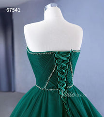 Strapless Emerald Green Ruffle Tulle Wedding Dresses Ruffled Pageant Gown 67541